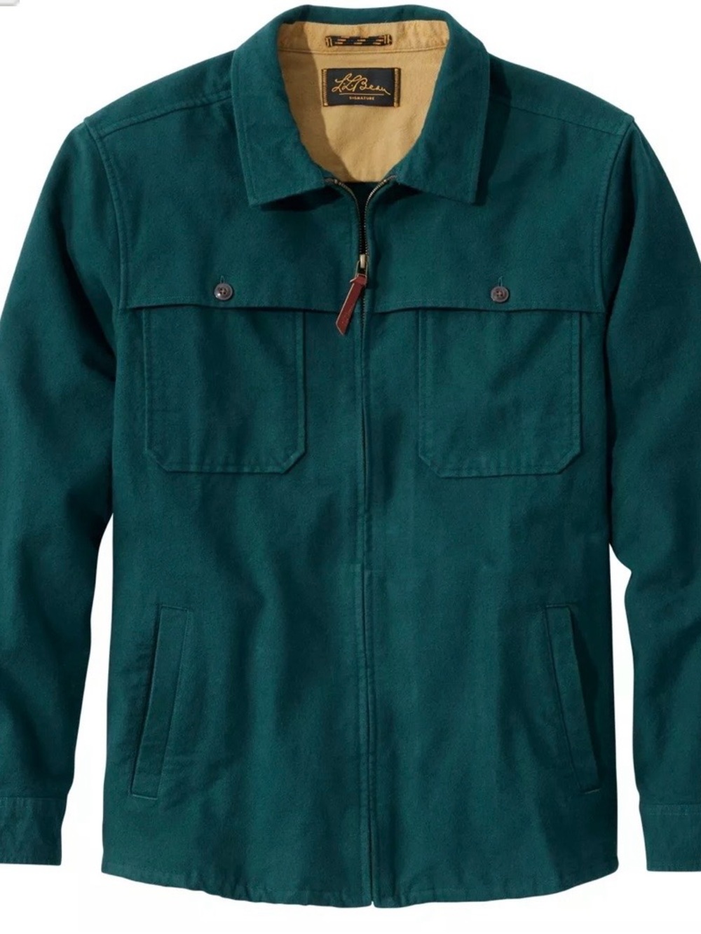 EUC LL Bean Signature 1965 Chamois Cloth Stag Jacket SzM Full Zip Green